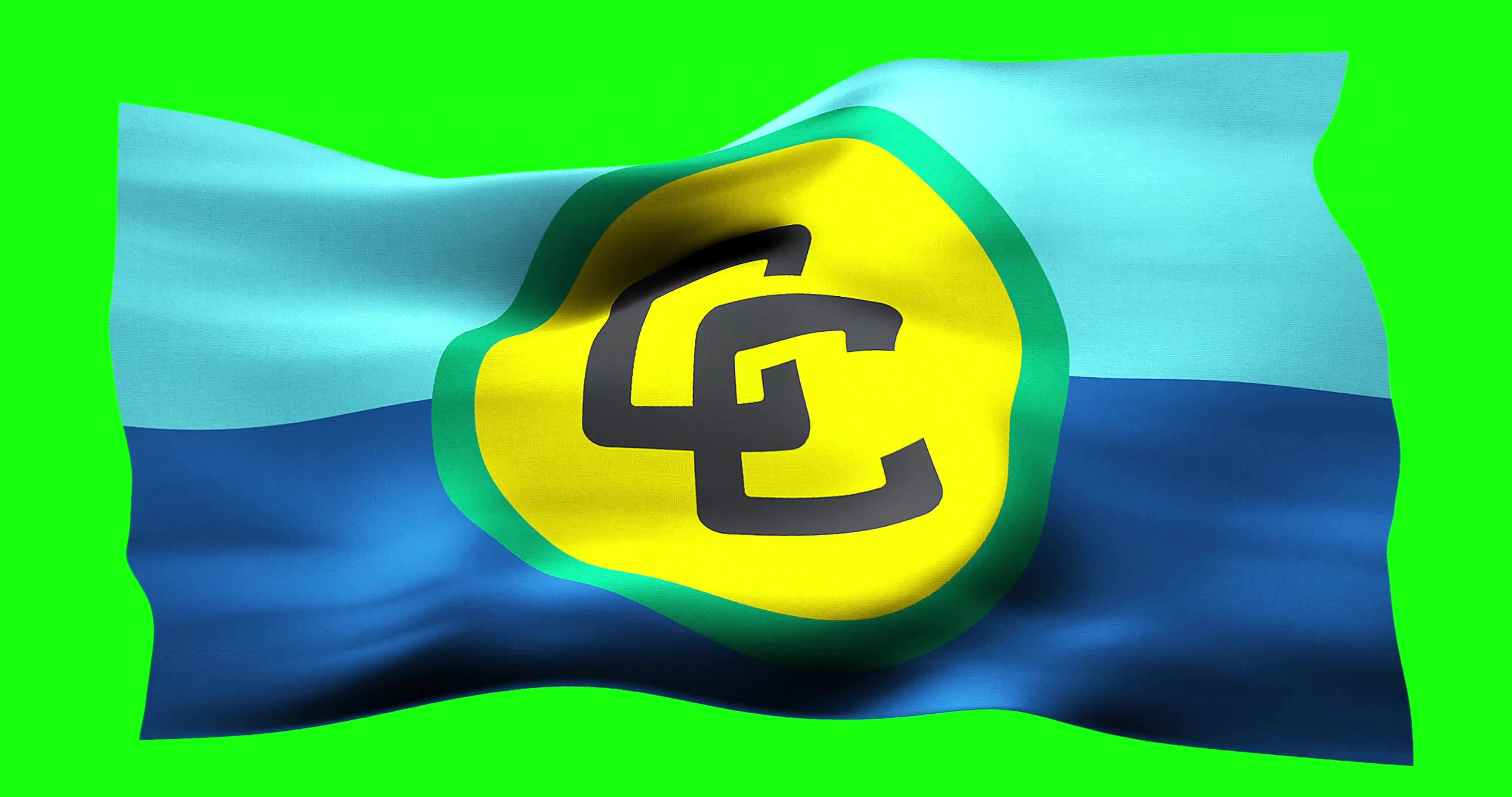 Flag of Caribbean Community realistic waving on green screen. Seamless