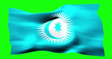 Flag of Turkic Council realistic waving on green screen. Seamless loop animation with high quality video