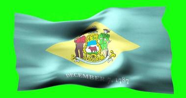 Flag of Delaware realistic waving on green screen. Seamless loop animation with high quality video