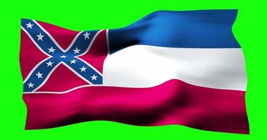 Flag of Mississippi realistic waving on green screen. Seamless loop animation with high quality video
