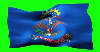 Flag of North Dakota realistic waving on green screen. Seamless loop animation with high quality video