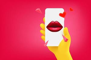 Kiss message via mobile application. Vector banner with copy space