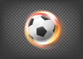 Spinning flaming soccer ball isolated on trandparent. 3d vector illustration with flame effect