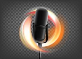 Flaming metal microphone icon isolated on trandparent. 3d vector icon with fire effect