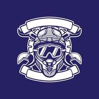 Motocross helmet with ribbon and wrench vector