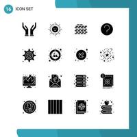 Set of 16 Vector Solid Glyphs on Grid for goal setting bricks security mark Editable Vector Design Elements