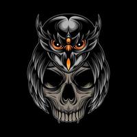 Owl head and skull vector illustration