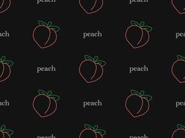 Peach cartoon character seamless pattern on black background vector