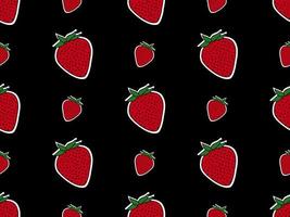 Strawberry cartoon character seamless pattern on black background vector