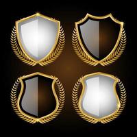 Golden shields laurel wreath with golden ribbon collection Premium Vector. vector illustration