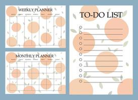 Business organizer paper sheets. Planners and to-do list worksheet template set. Blank printable goal setting sheets. Scheduling pages for organizing personal tasks vector