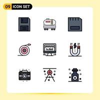 Set of 9 Modern UI Icons Symbols Signs for water flow construction curved gadget Editable Vector Design Elements