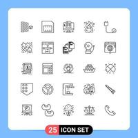 Stock Vector Icon Pack of 25 Line Signs and Symbols for computers campfire development camp beach Editable Vector Design Elements