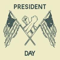 dibujo a mano del elemento del día del presidente dos manos y bandera americana vector