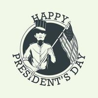 President day hand drawn vintage elements with man hold american flag isolated on white background. vector