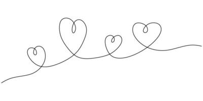 dibujo de una línea de signo de amor con diseño minimalista de cuatro corazones vector