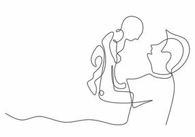 Dad and baby one line drawing happy fathers day Child born with father vector