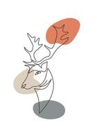 One line drawing of deer. hand drawn reindeer animal moose sketch. vector