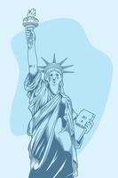 Hand drawn of ancient history building of liberty statue. vector