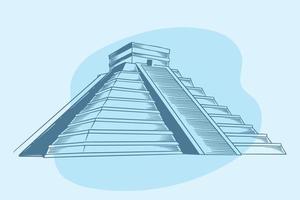 Hand drawn of ancient history building of el castillo. vector