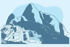 Hand drawn of ancient history building of Machu picchu. vector