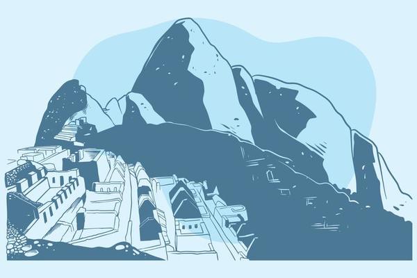 Hand drawn of ancient history building of Machu picchu.