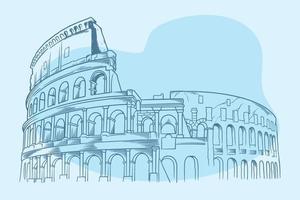Hand drawn of ancient history building of The colloseum in italy. vector