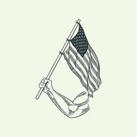 President day hand drawn vintage elements with hand hold american flag isolated on white background. vector