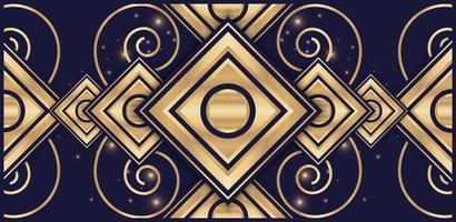 elegant rectangle shapes blue and gold with spiral ornaments vector