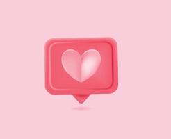 Marco de fotos de ilustración 3d con ícono de emoji de corazón y amor, me gusta y juega en íconos de burbujas rojas. concepto de procesamiento de vector de corazón 3d