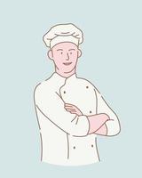 happy smile chef with crossed arms with outline or line and clean simple style vector