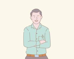 businessman standing crossed arms with outline or line and clean simple style vector