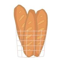 Hand drawn isolated basket with thee baguettes vector