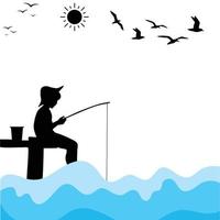 Fishing in sea vector