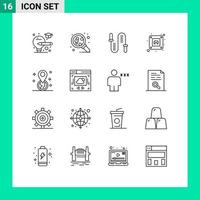 Modern Set of 16 Outlines and symbols such as location geolocation rope plug electric Editable Vector Design Elements