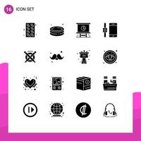 User Interface Pack of 16 Basic Solid Glyphs of education smartphone business smart watch presentation Editable Vector Design Elements