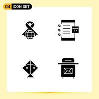 Set of 4 Commercial Solid Glyphs pack for care kite world develop flying Editable Vector Design Elements