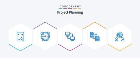 Project Planing 25 Blue icon pack including file. archive. timer. transfer. mobile vector