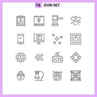 Pictogram Set of 16 Simple Outlines of play fun leaf heart justice Editable Vector Design Elements