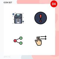 Set of 4 Modern UI Icons Symbols Signs for computer social hardware warning fingers Editable Vector Design Elements