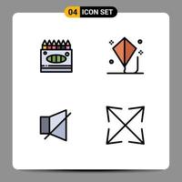 Pack of 4 Modern Filledline Flat Colors Signs and Symbols for Web Print Media such as crayons bell paint kite silent Editable Vector Design Elements