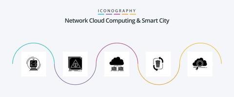 Network Cloud Computing And Smart City Glyph 5 Icon Pack Including disposal. server. data. server vector