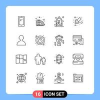 Outline Pack of 16 Universal Symbols of user left mosque down eid Editable Vector Design Elements