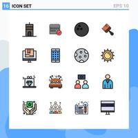 Flat Color Filled Line Pack of 16 Universal Symbols of commerce construction event building sport Editable Creative Vector Design Elements