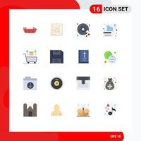 Mobile Interface Flat Color Set of 16 Pictograms of cart scratch pad disk notepad letter Editable Pack of Creative Vector Design Elements