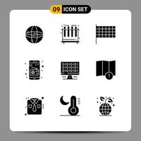 Set of 9 Modern UI Icons Symbols Signs for alert computing mark computer radio Editable Vector Design Elements