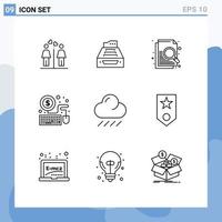 Set of 9 Commercial Outlines pack for cloud laptop database mouse file Editable Vector Design Elements