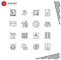 Outline Pack of 16 Universal Symbols of bubble finance upload file document Editable Vector Design Elements