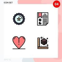 Set of 4 Modern UI Icons Symbols Signs for badge heart shop document spring Editable Vector Design Elements