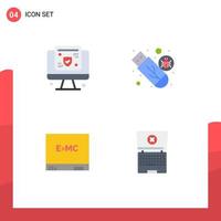 Modern Set of 4 Flat Icons Pictograph of computer board insurance storage formula Editable Vector Design Elements